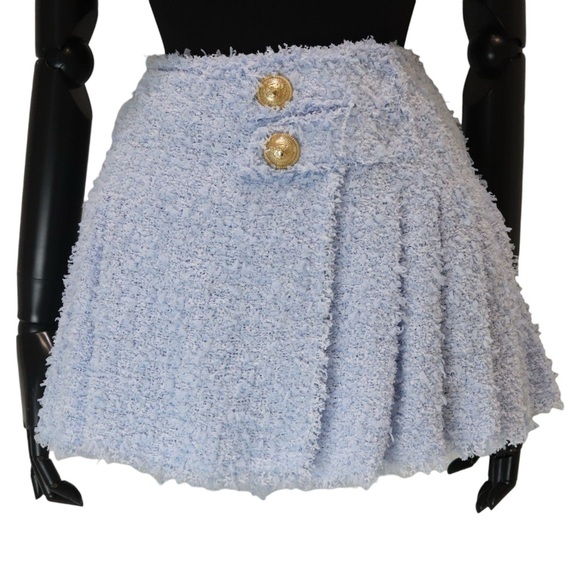 Tweed Mini Skirt Baby Blue Size 38 - Picture 6 of 10